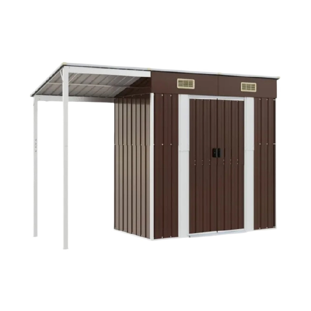 Technische Beschreibung: Stahl-Gartenhaus mit Vordach und Doppeltüren