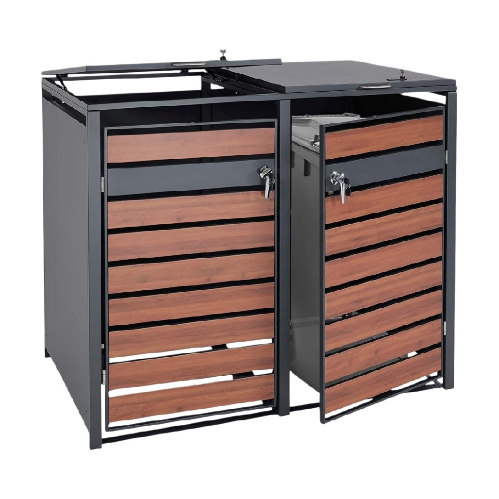 Robuste Abfallstation mit Holzoptik und doppelter Verriegelung